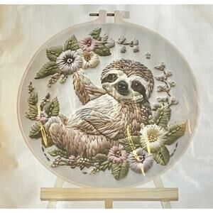 Sloth Floral Embroidery DIY Complete Art Kit No. CXTZ-061 New! Needle Yarn Frame